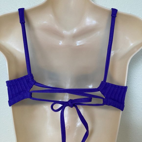 xhilaration Bathing Swim Suit Top Purple Ribbed Knit Removable Pads - Picture 4 of 5